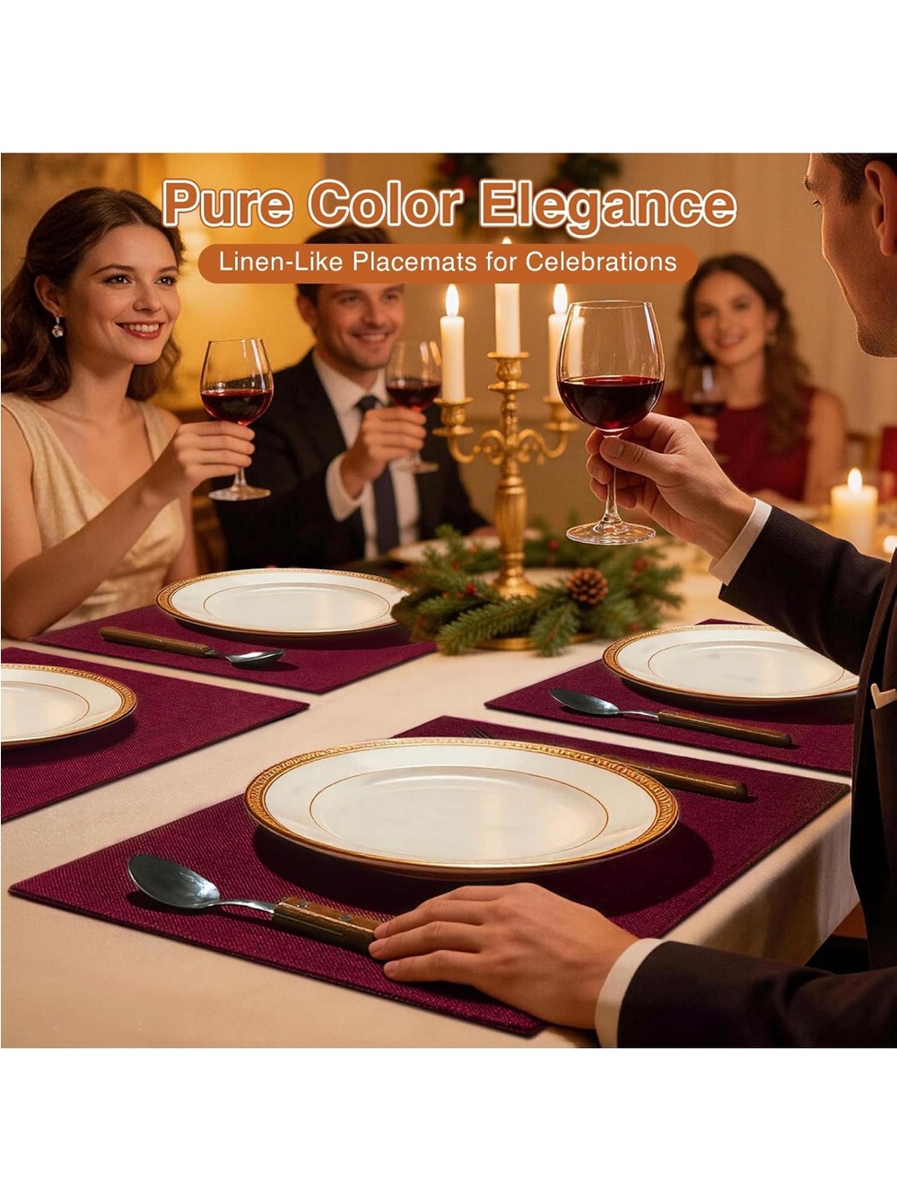 NEW Linen Fabric Placemats Qty 6, Machine Washable, Heat Resistant, Wrinkle Free